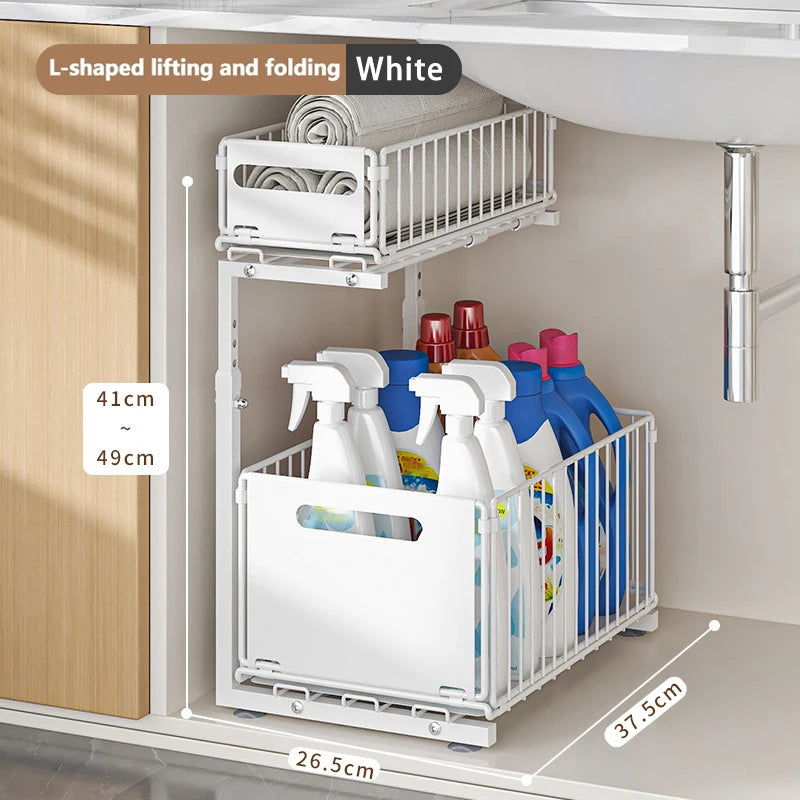 2 Tier Pull Out Cabinet Organizer Adjustable Kitchen Storage Rack Under Sink Organizer Spice Jar Storage Rack Slide Out Drawer