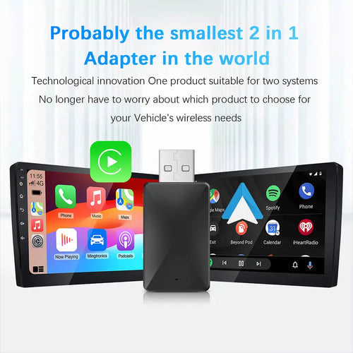 2in1 Wired to Wireless CarPlay Android Auto Adapter for OEM Car Stereo With USB Plug and Play