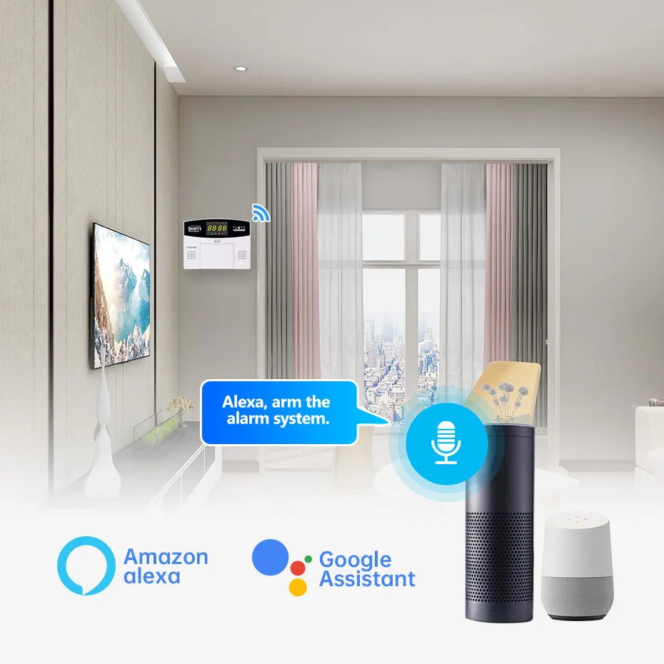 Fuers Tuya Smart WIFI 4G 2G GSM Alarm System Burglar Alarm 433MHZ Wireless Wired Security Zone Link Alexa Google Motion Sensor
