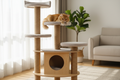 Cat Scratching Post Tower in a modern living room with a cat lounging on top