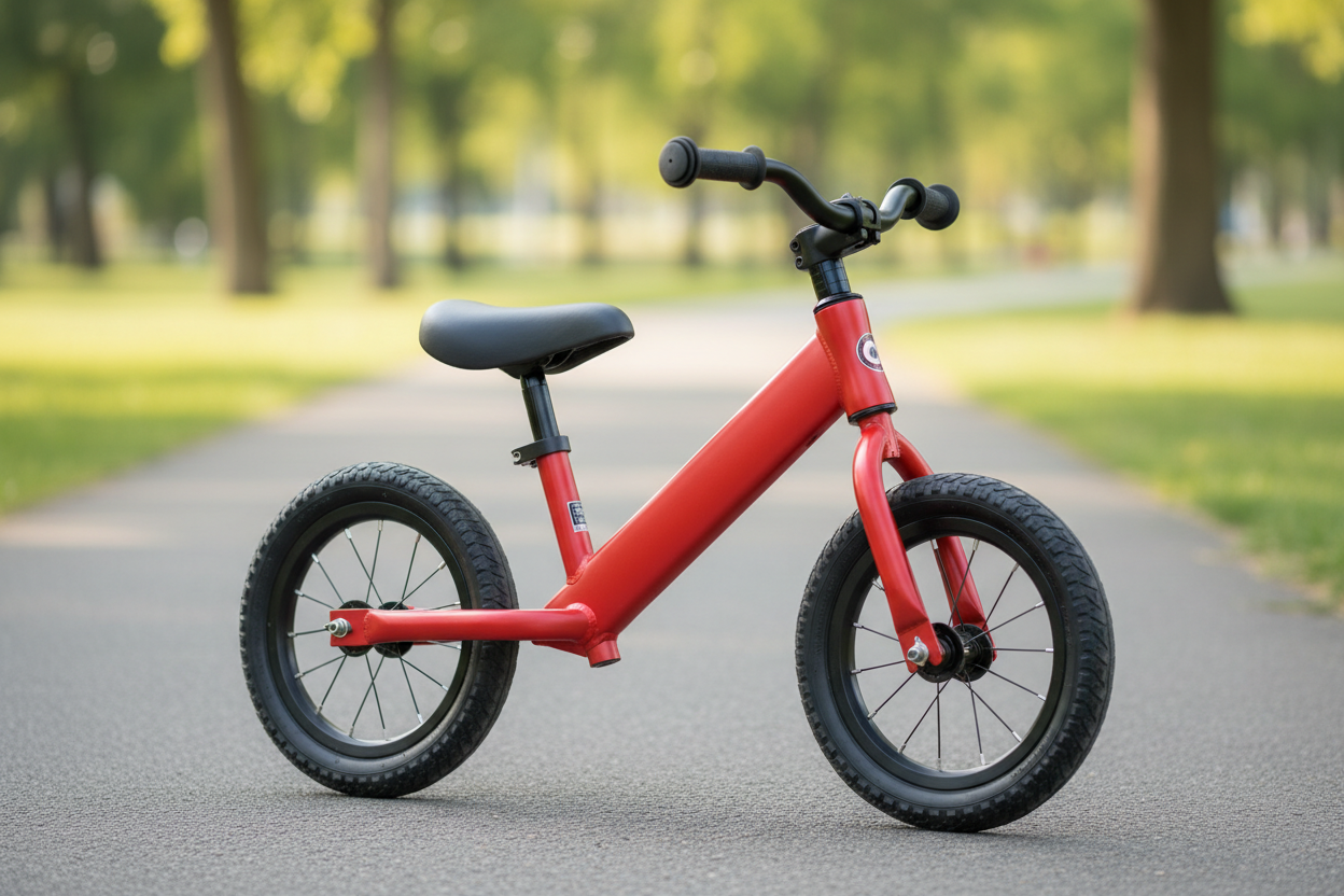 Kids Pro Balance Bike in red on outdoor path with natural daylight